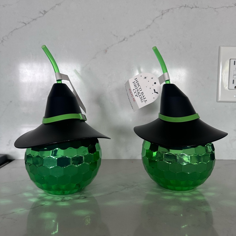 Disco Ball Witch Hat Drinking Cups NWT